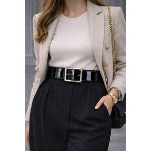 ZAPA Paris Black Leather Belt Size 80 / 32 Made in France Silver Buckle